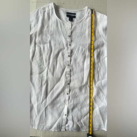 Tahari Shirt European Flax 100% Linen Womens XL White Textured Button Up Top - Picture 5 of 8
